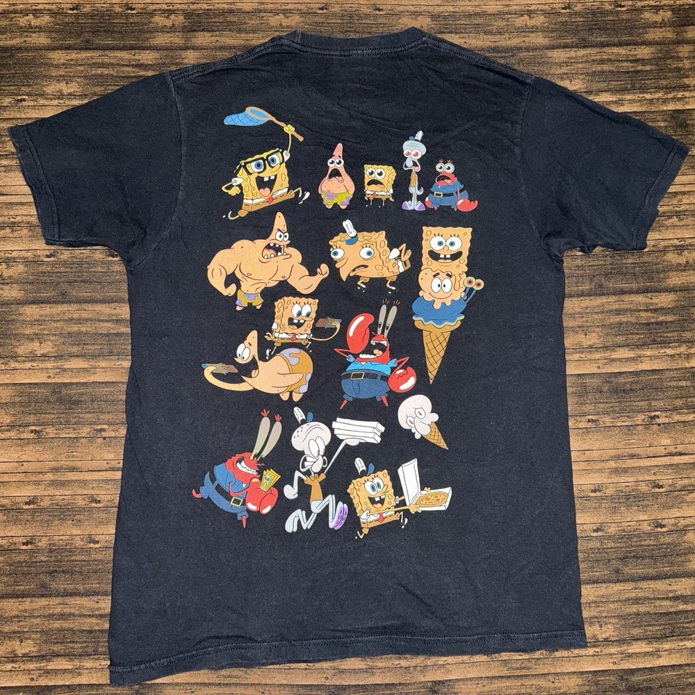 Nickelodeon T-shirt Men Medium Black SpongeBob SquarePants Patrick Squidward Y2K